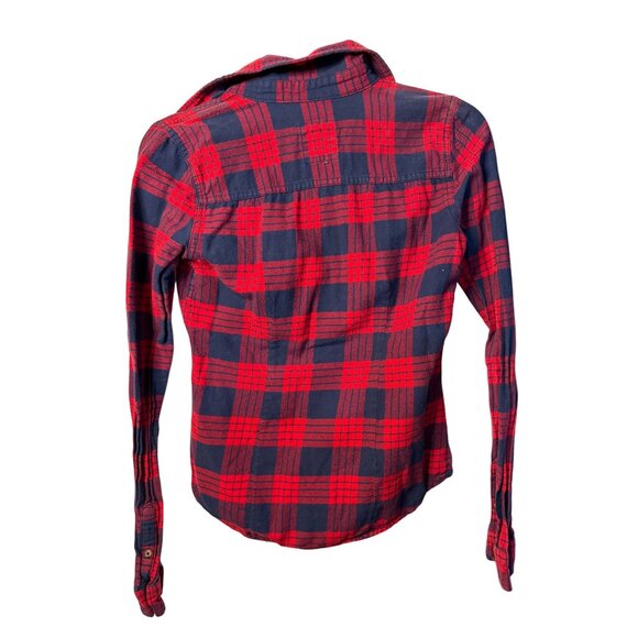 VTG Hollister Y2K XS Red Navy Plaid Flannel Button Up Shirt Bella Swan Core - Picture 6 of 6